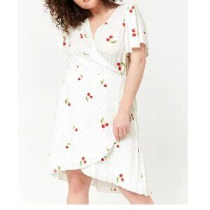 Forever21 Plus White Cherry and black dot wrap dress US 2XL